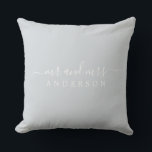 Pas getrouwd de heer mevrouw Ice Blue Monogram Kussen<br><div class="desc">Chique, modern monogram kussen met de tekst meneer en mevrouw in wit elegant schrift op een ijsblauwe achtergrond. Voeg gewoon je naam toe. Perfect cadeau voor het pasgetrouwde stel. Exclusief voor u ontworpen door Happy Dolphin Studio. Als u hulp of bijpassende producten nodig heeft, neem dan contact met ons op...</div>