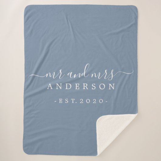 Pas getrouwd de heer mevrouw Monogram Jaar  Blauw Sherpa Deken (Voorkant)