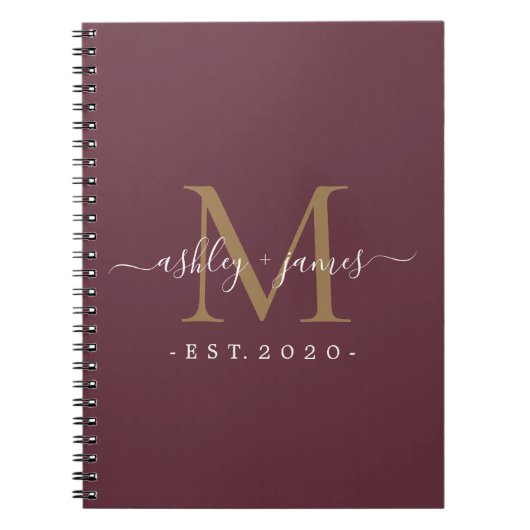 Pas getrouwd de heer Monogram Names Year Gold Burg Notitieboek (Voorkant)