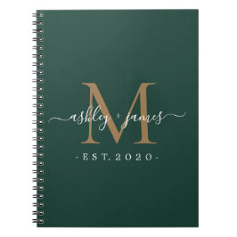 Pas getrouwd de heer Monogram Names Year Gold Gree Notitieboek