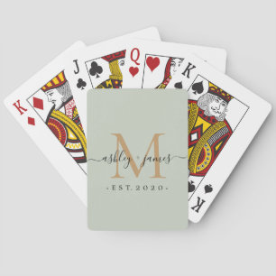 Pas getrouwd de heer Monogram Names Year Gold Gree Pokerkaarten