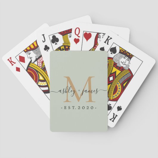 Pas getrouwd de heer Monogram Names Year Gold Gree Pokerkaarten (Achterkant)