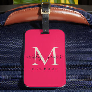 Pas getrouwd de heer Monogram Names Year Pink Ivor Bagagelabel