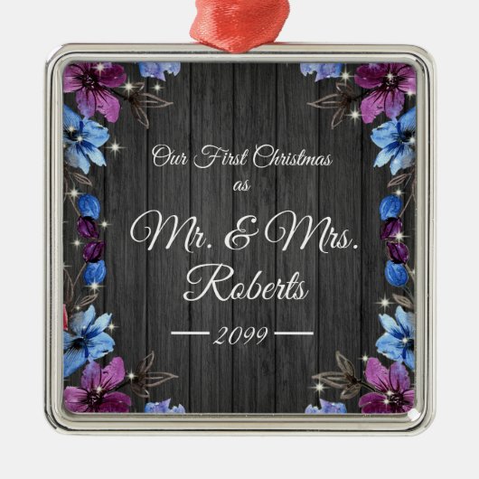 Pas getrouwd de heer & Mrs First Kerstman Rustic F Metalen Ornament (Voorkant)