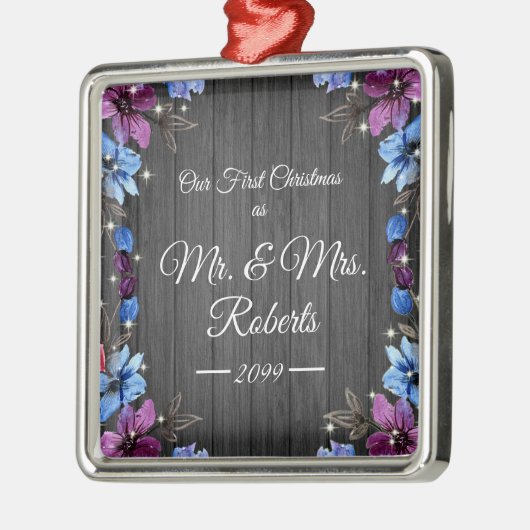 Pas getrouwd de heer & Mrs First Kerstman Rustic F Metalen Ornament (Links)