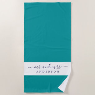 Pas getrouwd de heer Viridian Green Monogrammed Strandlaken