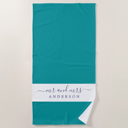 Pas getrouwd de heer Viridian Green Monogrammed Strandlaken (Voorkant)