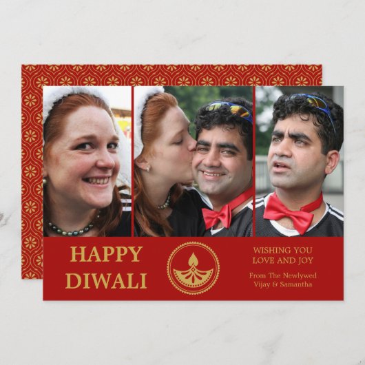 Pas getrouwd Diwali Photo Wenskaart - Aangepaste k Aankondiging (Voorkant / Achterkant)