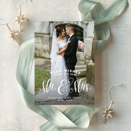Pas getrouwd een foto Mr en Mrs Christmas Feestdagenkaart