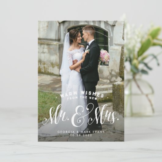 Pas getrouwd een foto Mr en Mrs Christmas Feestdagenkaart (Staand voorkant)