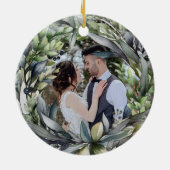Pas getrouwd eerste kerst gepersonaliseerde foto keramisch ornament (Achterkant)