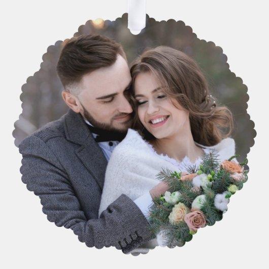 Pas getrouwd Eerste Kerst Kardinalen Krans Foto Ornament Kaart (Achterkant)