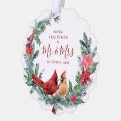 Pas getrouwd Eerste Kerst Kardinalen Krans Foto Ornament Kaart (Links)