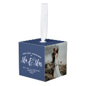 Pas getrouwd eerste kerst marine blauw decoratie (Voorkant hoekig)