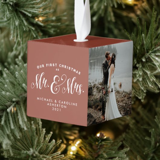 Pas getrouwd eerste kerst Mr. Mrs. 3 foto Cube Orn Decoratie (Boom)