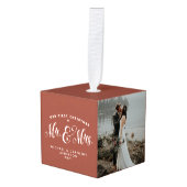 Pas getrouwd eerste kerst Mr. Mrs. 3 foto Cube Orn Decoratie (Voorkant hoekig)