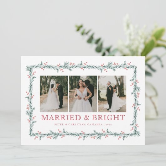 Pas getrouwd eerste kerst multiphoto vakantie Kaar Feestdagenkaart (Staand voorkant)