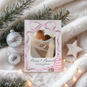 Pas getrouwd Eerste Kerst  Roze Bow Feestdagenkaart