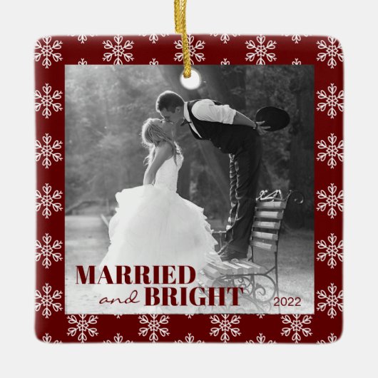 Pas getrouwd Eerste Kerstfeest Gehuwd en helder Keramisch Ornament (Voorkant)