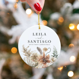 Pas getrouwd eerste kerstfoto Boho Keramisch Ornament