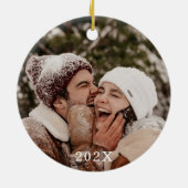 Pas getrouwd eerste kerstfoto Boho Keramisch Ornament (Achterkant)