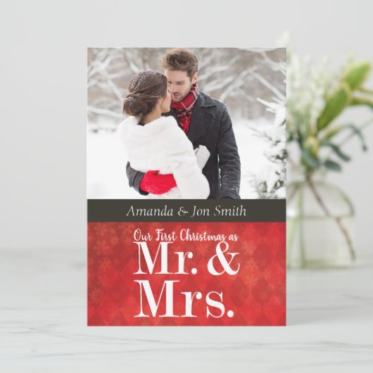 Pas getrouwd Eerste kerstfotokaart Feestdagenkaart (Staand voorkant)
