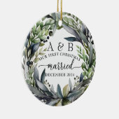 Pas getrouwd Eerste Kerstmis Gepersonaliseerd Keramisch Ornament (Rechts)