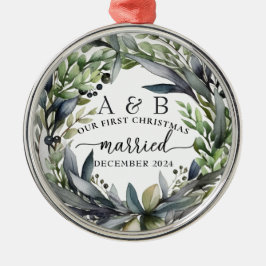 Pas getrouwd Eerste Kerstmis Gepersonaliseerd Metalen Ornament