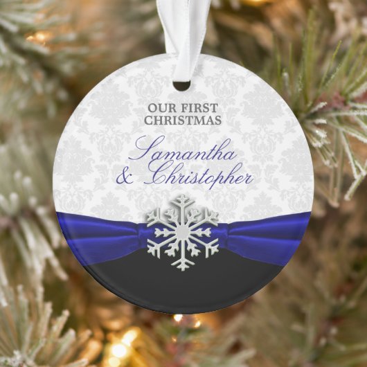 Pas getrouwd Eerste Kerstmis - Royal Blue Ribbon Ornament (Boom)