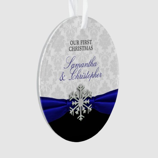 Pas getrouwd Eerste Kerstmis - Royal Blue Ribbon Ornament (voorkant)
