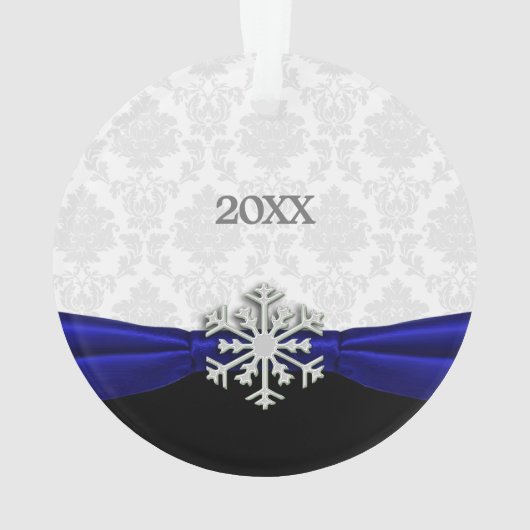 Pas getrouwd Eerste Kerstmis - Royal Blue Ribbon Ornament (achterkant)