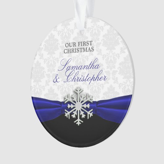 Pas getrouwd Eerste Kerstmis - Royal Blue Ribbon Ornament (voorkant)