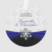 Pas getrouwd Eerste Kerstmis - Royal Blue Ribbon Ornament (voorkant)