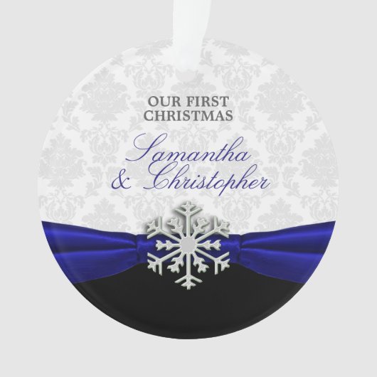 Pas getrouwd Eerste Kerstmis - Royal Blue Ribbon Ornament (voorkant)