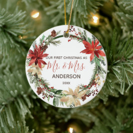 Pas getrouwd Eerste Kerstmis Vintage Wreath Keramisch Ornament