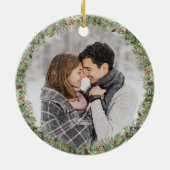 Pas getrouwd Eerste Kerstwinter Woodland Cabin Keramisch Ornament (Achterkant)