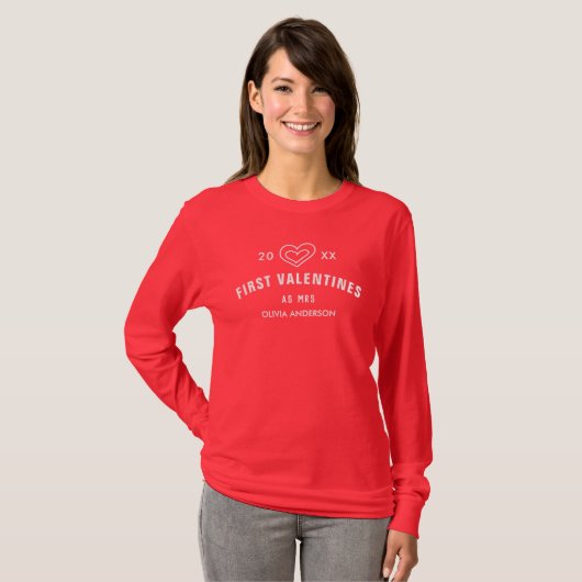Pas getrouwd Eerste Valentijnse  als mevrouw Red S T-shirt (Voorkant volledig)