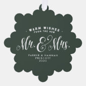 Pas getrouwd elegante groene één foto Kerstmis Ornament Kaart (Voorkant)