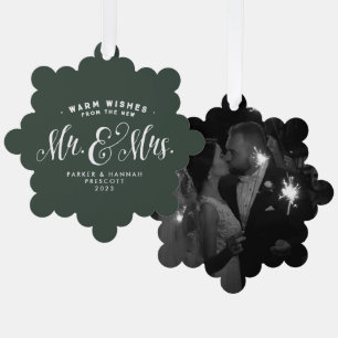 Pas getrouwd elegante groene één foto Kerstmis Ornament Kaart