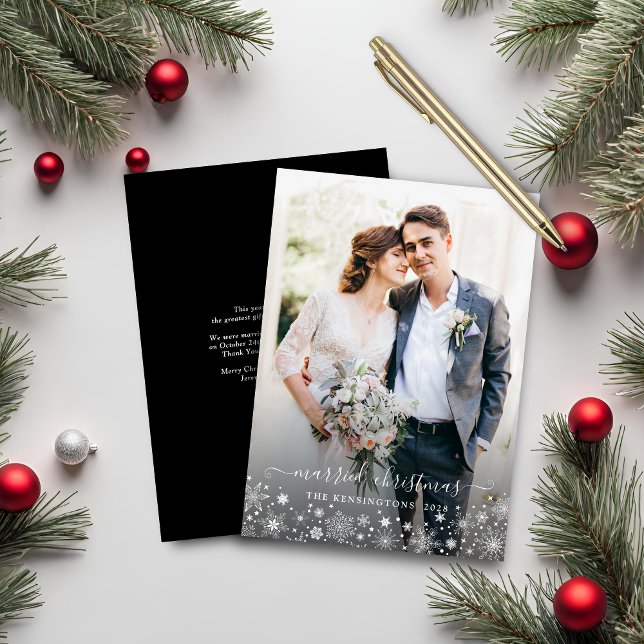 Pas getrouwd Elopement Holiday Foto gehuwde kerstm (Married Christmas Newlywed Elopement Holiday Photo Card)