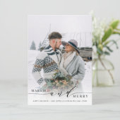 Pas getrouwd-feestdag met huwelijksband feestdagenkaart (Staand voorkant)