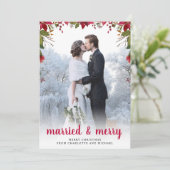 Pas getrouwd-feestdag met huwelijksband feestdagenkaart (Staand voorkant)