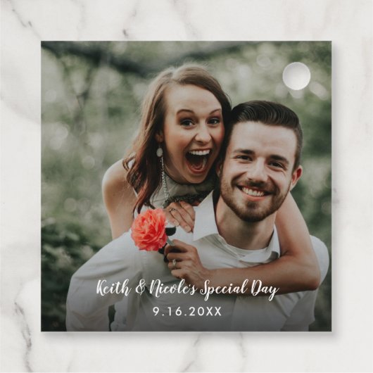 Pas getrouwd foto bruiloft speciale dag bedankjes labels (Achterkant)