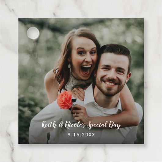 Pas getrouwd foto bruiloft speciale dag bedankjes labels (Voorkant)