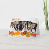 Pas getrouwd Foto Collage Oranje herfst Leaf Weddi Bedankkaart (Voorkant)
