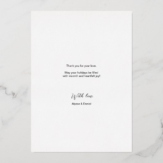 Pas getrouwd Foto Goud Zwart Getrouwde Kerstkrans Folie Feestdagenkaart (Achterkant)