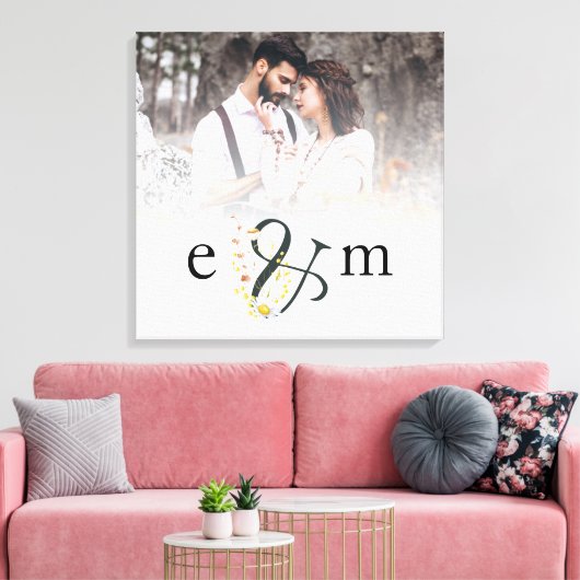 Pas getrouwd Foto Overlay Initialen Ampersand Wedd Canvas Afdruk (Insitu (Woonkamer))