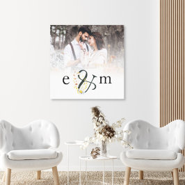Pas getrouwd Foto Overlay Initialen Ampersand Wedd Canvas Afdruk