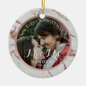 Pas getrouwd Foto Roos Gold Glitter Marble Kerstmi Keramisch Ornament (Voorkant)