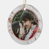 Pas getrouwd Foto Roos Gold Glitter Marble Kerstmi Keramisch Ornament (Links)